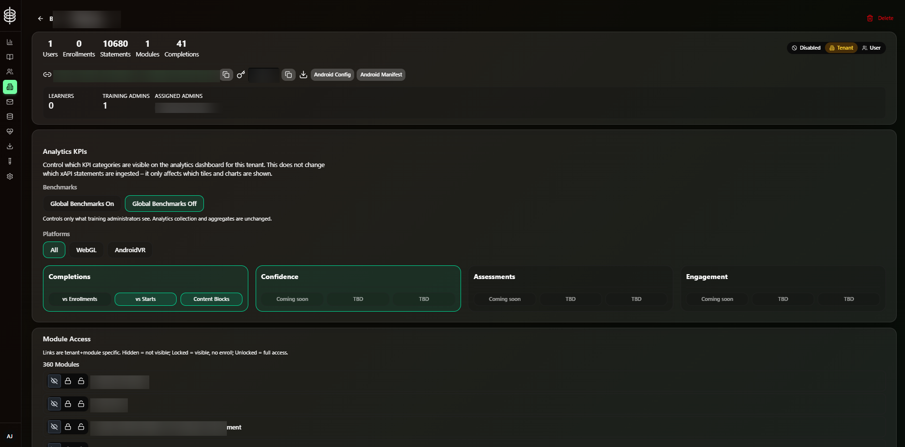 Redacted analytics KPI configuration interface